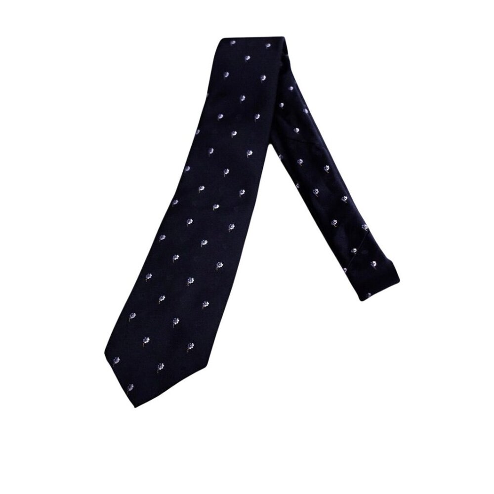 Vintage 80's Men's Christian Dior Dark Blue Floral Silk Neck Tie